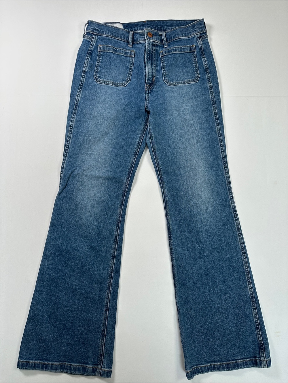 Gap High Rise ’70s Flare Jeans Blue Patch Pockets